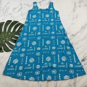 Kisses Hugs Womens Vintage Midi Dress Size S Blue Shell Print Beachy Tropical